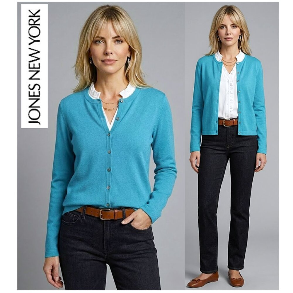 JONES NEW YORK - Turquoise silk blend cardigan